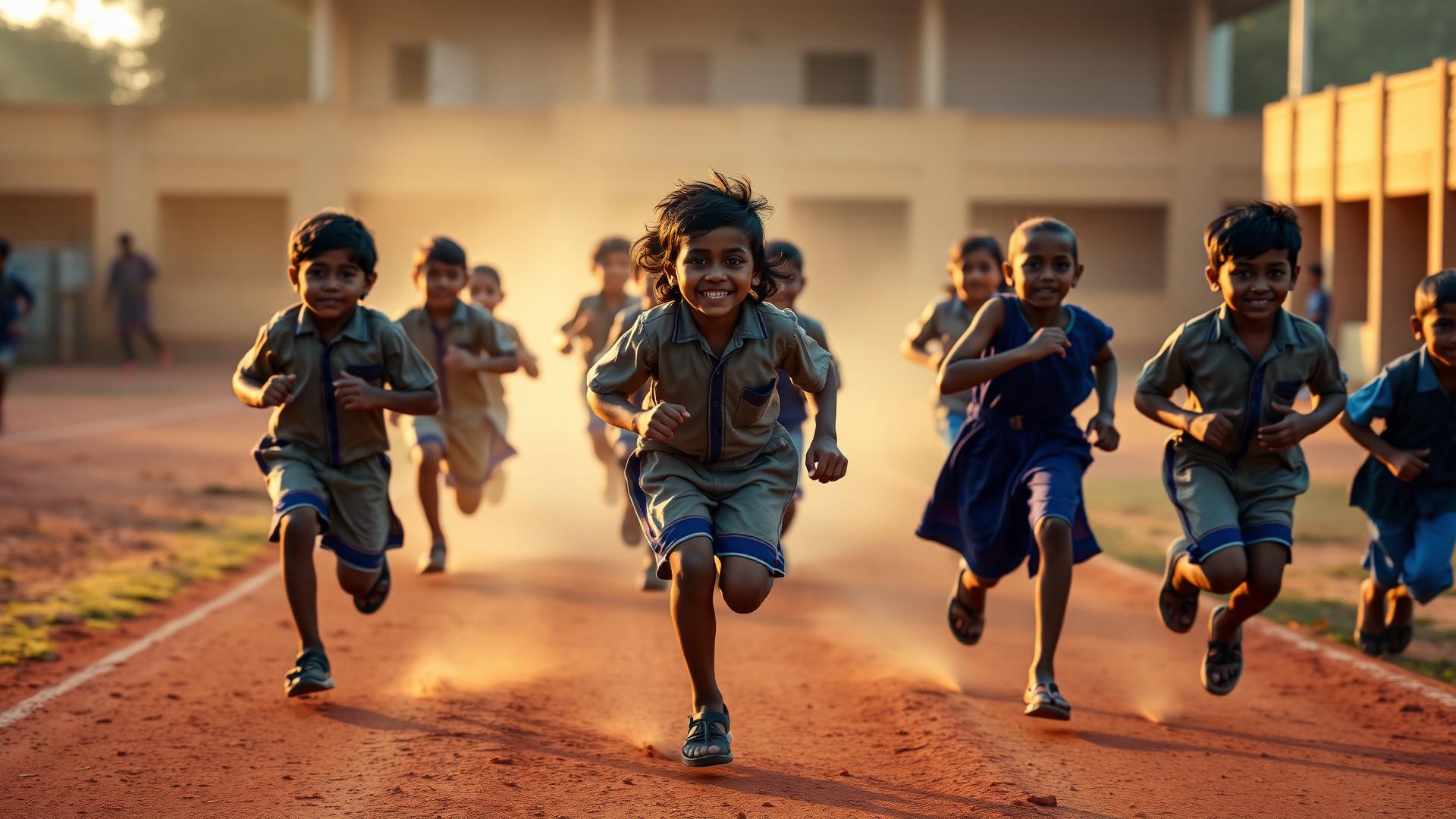 Young athletes training on a running track