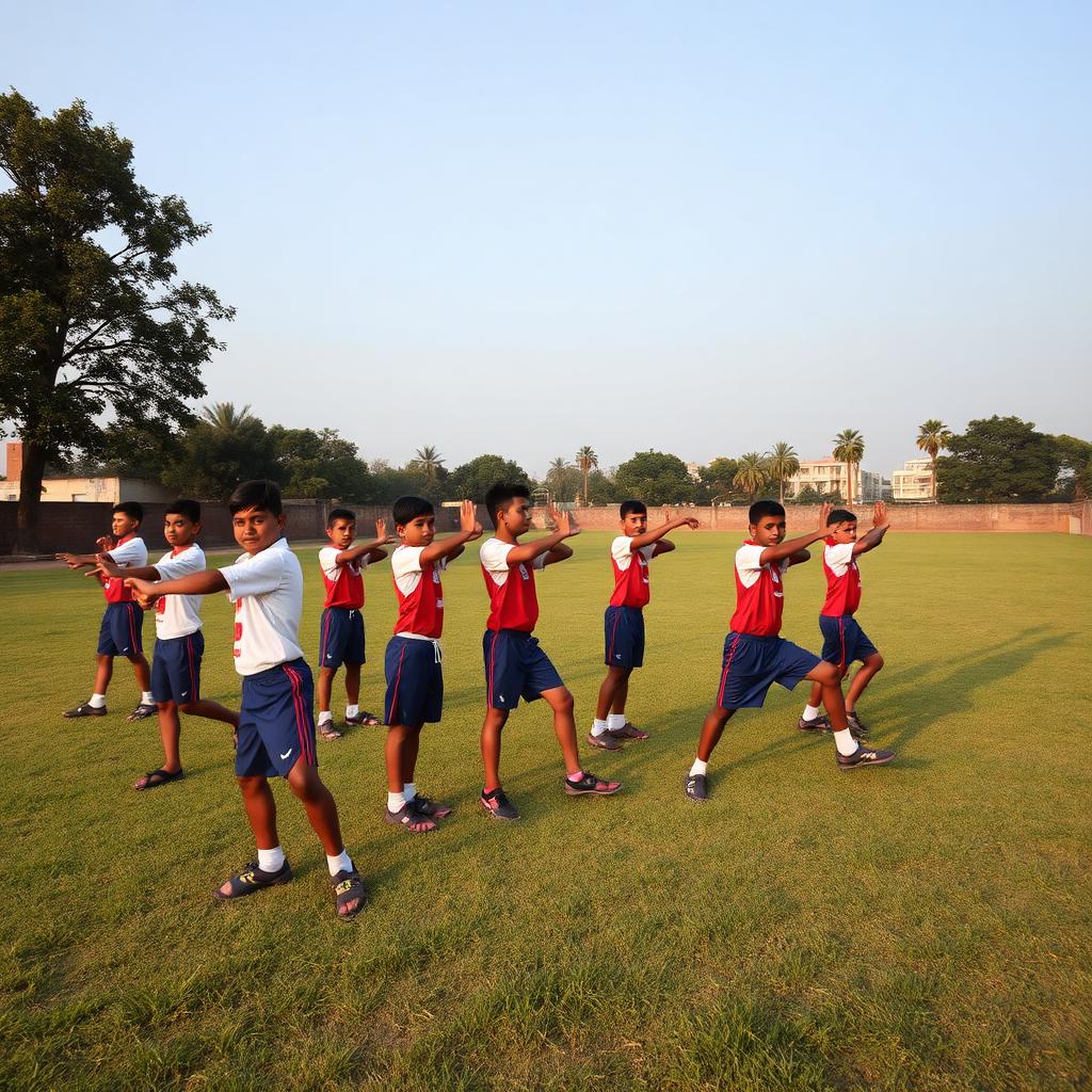 Children stretching before training